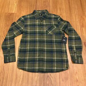 O'Neil Men's Long Sleeve Flannel Button-Up Redmond Plaid Green/Blue Size M